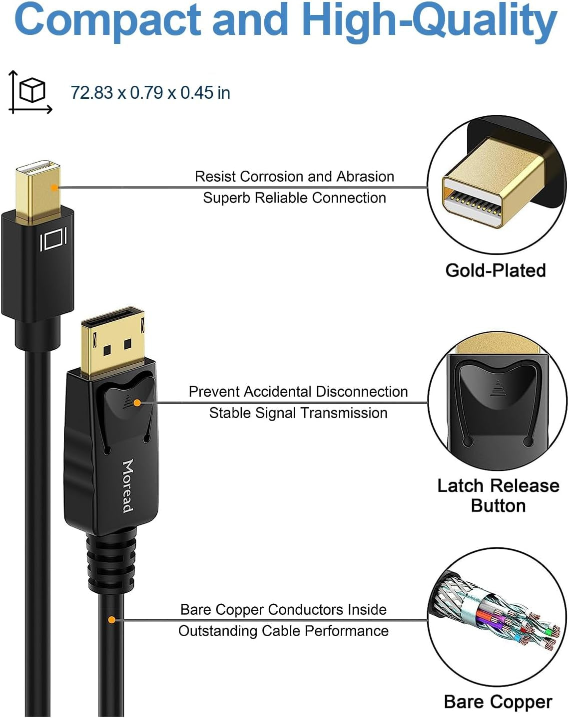 6ft Mini DisplayPort to DisplayPort Cable – Gold-Plated, 4K@60Hz & 2K@144Hz, Black