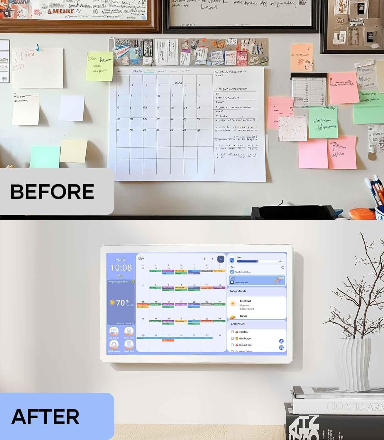 Cozyla 15.6" Android Tablet Wall Calendar – Touchscreen Digital Chore Chart, To-Do List & Meal Planner with Stand & Wall Mount, Supports All Google Play Apps (White)