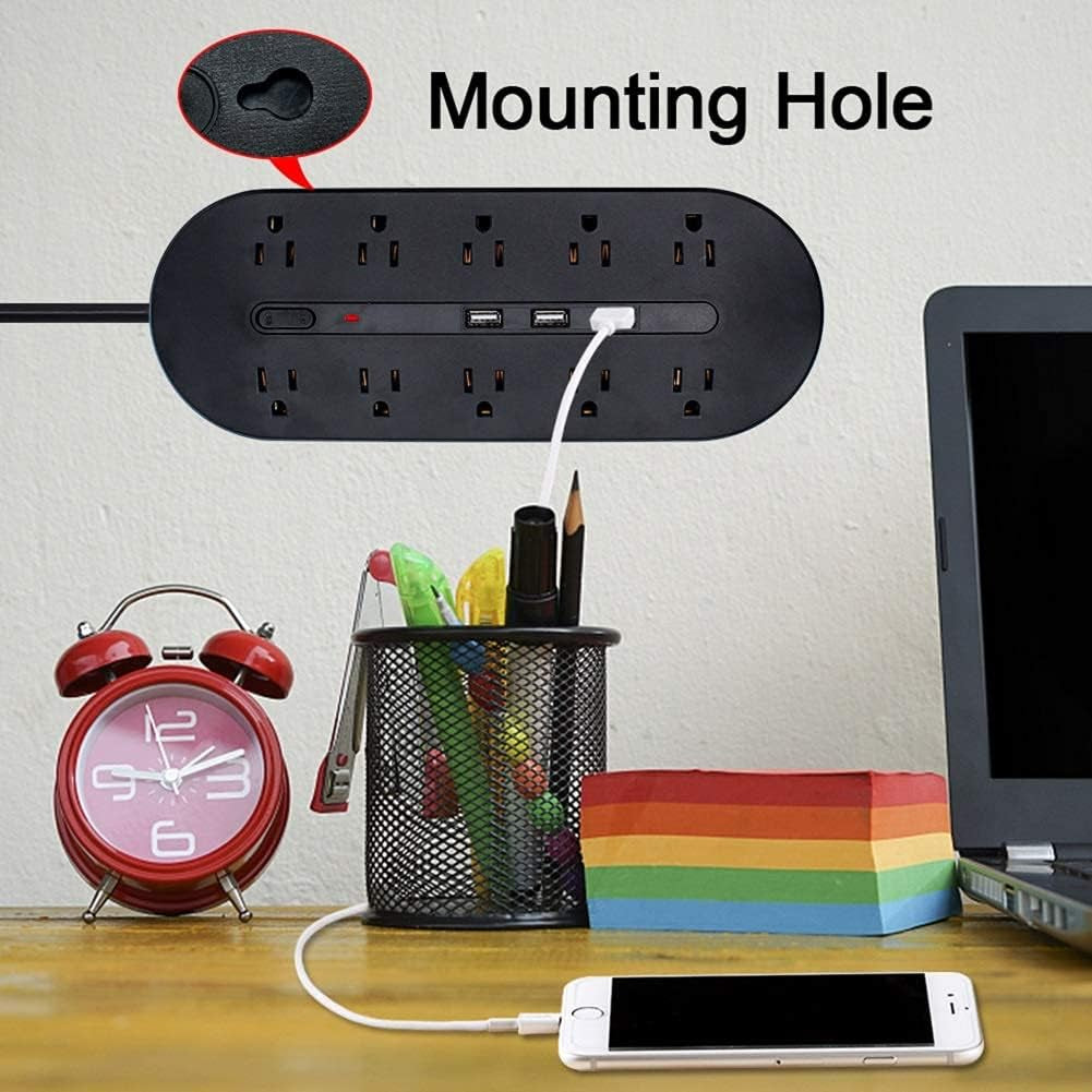 2 Prong Power Strip with 3 USB Ports, 2 Prong to 3 Prong Outlet Adapter, 6.6Ft Extension Cord, 5V 3.4A USB, 2 Prong Surge Protector – Black