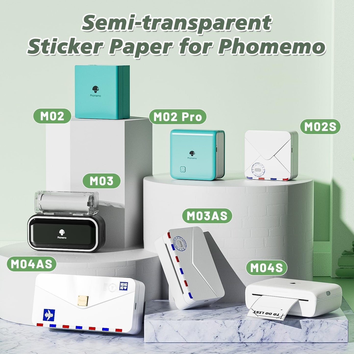 Semitransparent Glossy Thermal Sticker Paper, Self-Adhesive Labels for M02/M02 Pro/M02S/P2S/M03/M04S Mini Printer, 50mm x 3.5m, 28mm Core Diameter, 3 Rolls