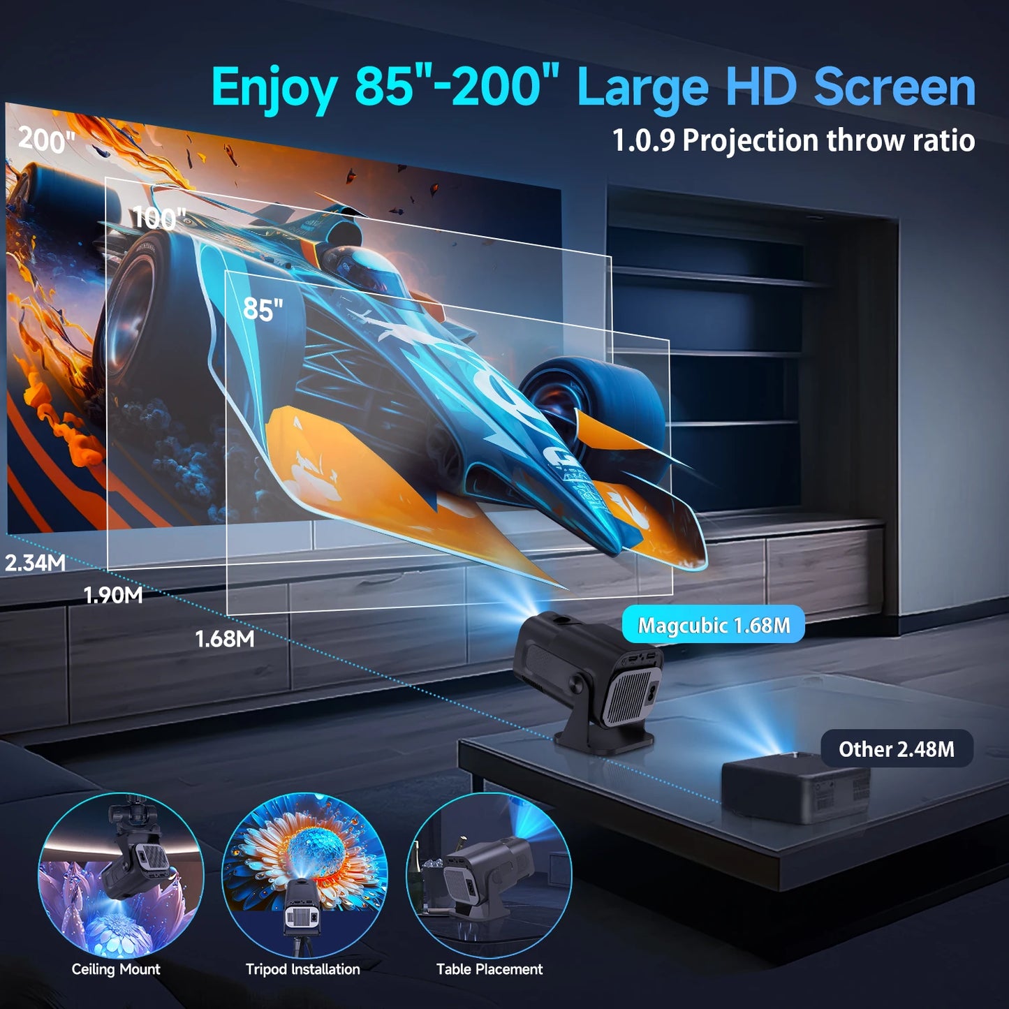 HY320 Mini 720P Android 11 Projector - 4K Cinema Experience with 300 ANSI Brightness, Wifi6, BT5.0, and 180° Rotatable Design for Outdoor Fun!