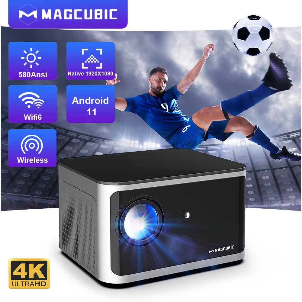 4K Smart Projector with Android 11 β 580 ANSI, Full HD 1080P, WiFi 6, Bluetooth 5.0, Voice Control | Home Theater with Allwinner H713 Chip