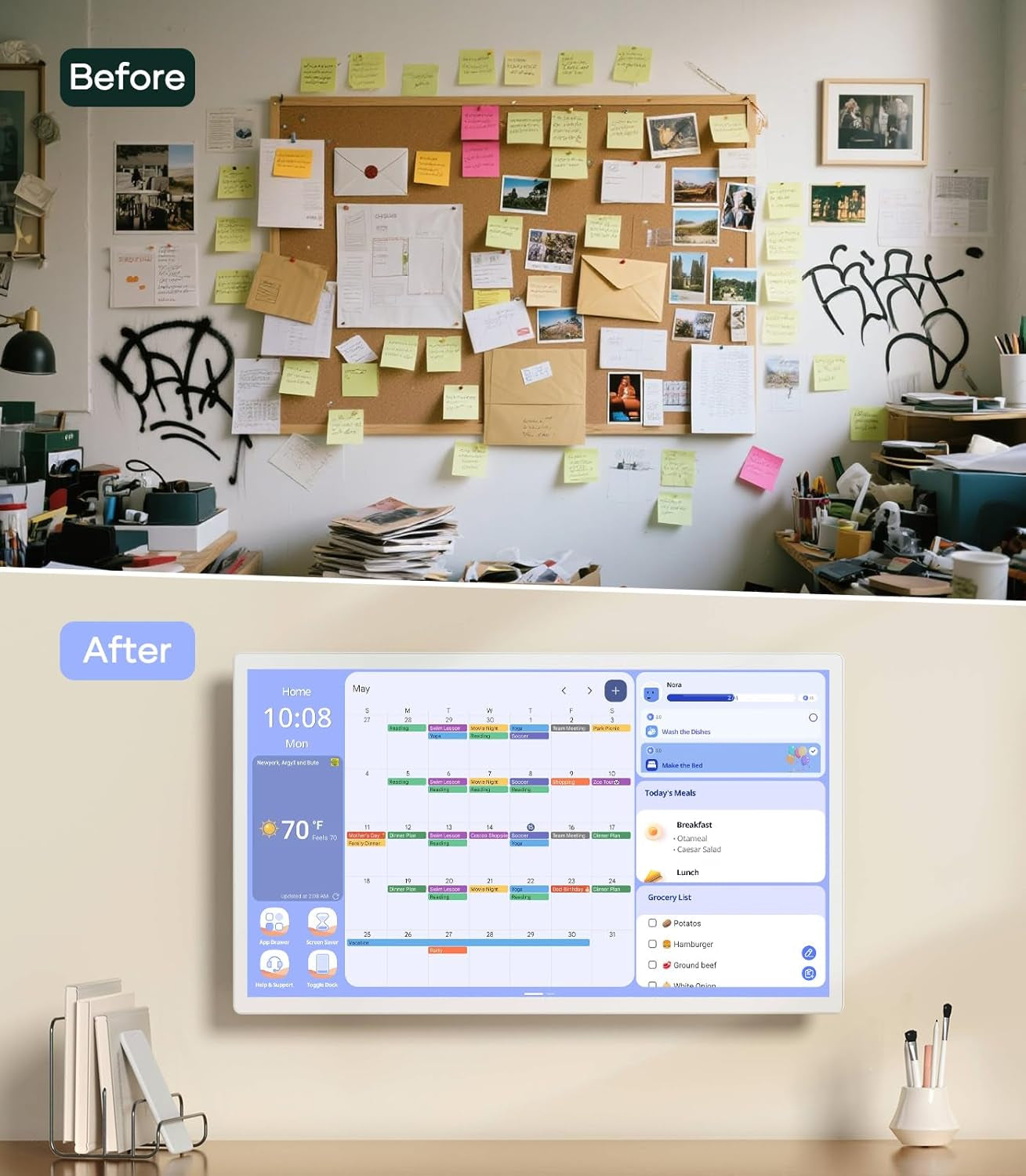 Cozyla 32" Smart Digital Wall Calendar – Touchscreen Family Organizer, Chore Chart, To-Do List, Meal Planner & App-Compatible Tablet (White, Wall Mount Included)