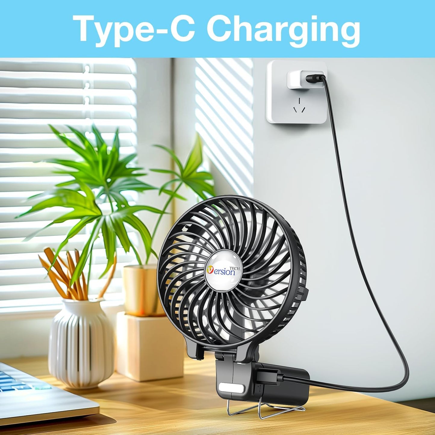 Portable Handheld Fan – Powerful & Durable with 4000mAh Battery, 180° Foldable Mini Table Fan, USB Rechargeable for Personal, Travel & Office Use (Black)