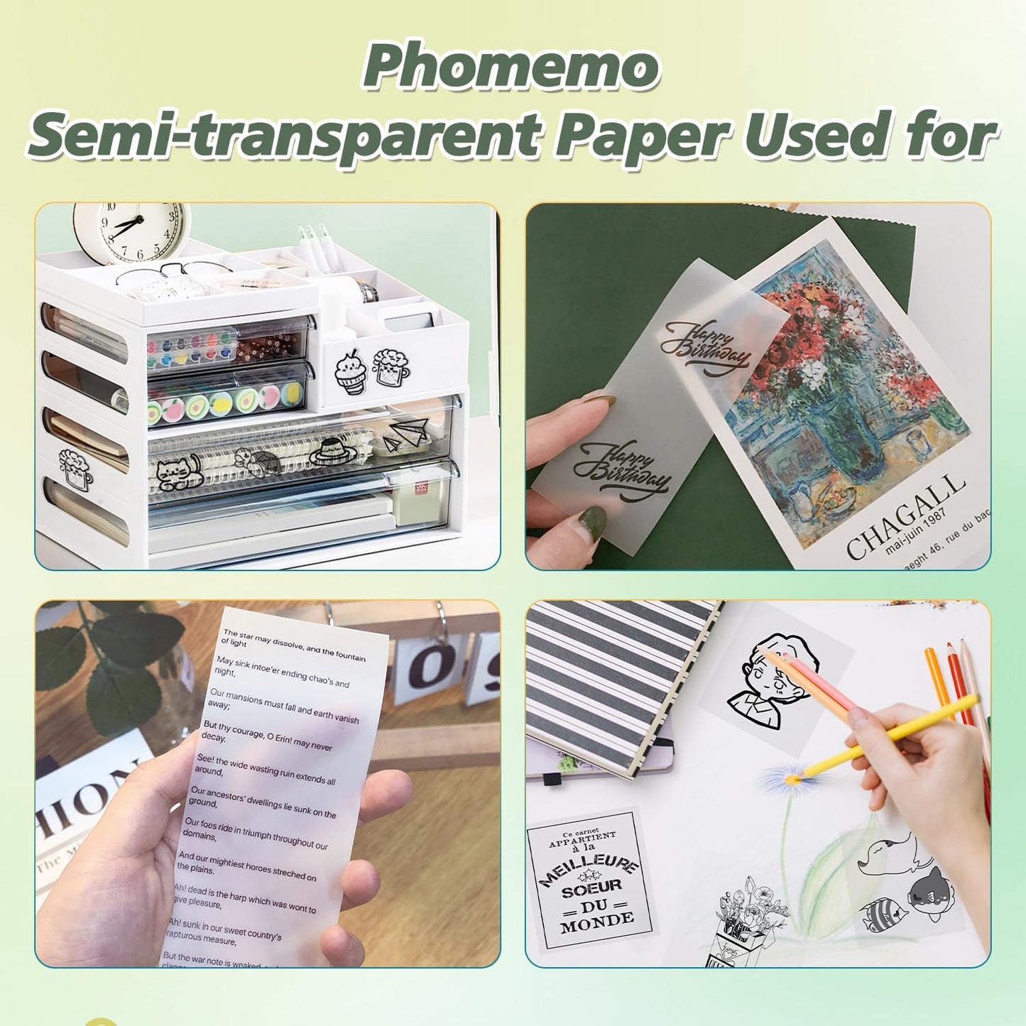 Semitransparent Glossy Thermal Sticker Paper, Self-Adhesive Labels for M02/M02 Pro/M02S/P2S/M03/M04S Mini Printer, 50mm x 3.5m, 28mm Core Diameter, 3 Rolls