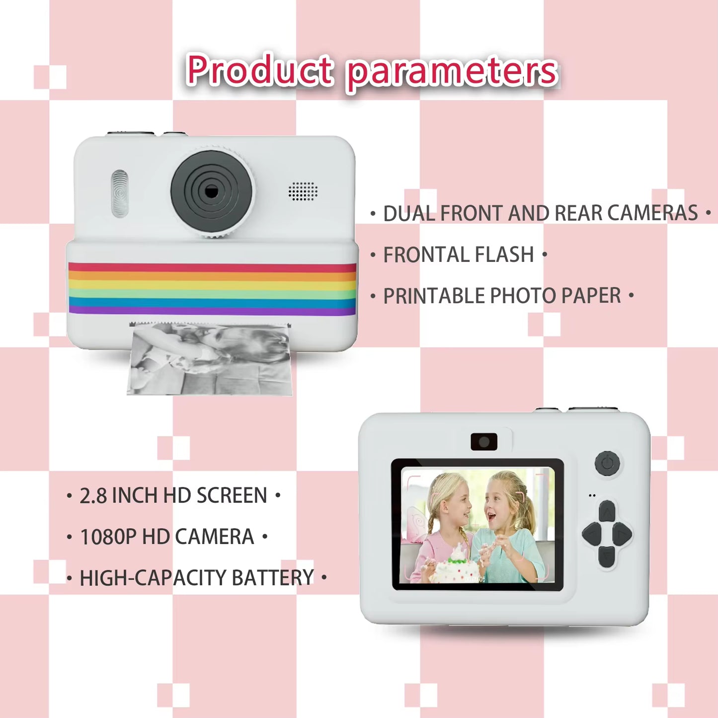 Digital Kids Camera with Mini Thermal Printer – Portable Instant Photo Printer, 2.8" Screen, HD Video, Fun Gift Toy for Children