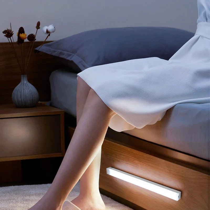 USB Rechargeable Wireless Motion Sensor LED Night Light – Long Strip Bar Lamp for Kitchen Cabinets, Wardrobes, Bedside, Staircases & More