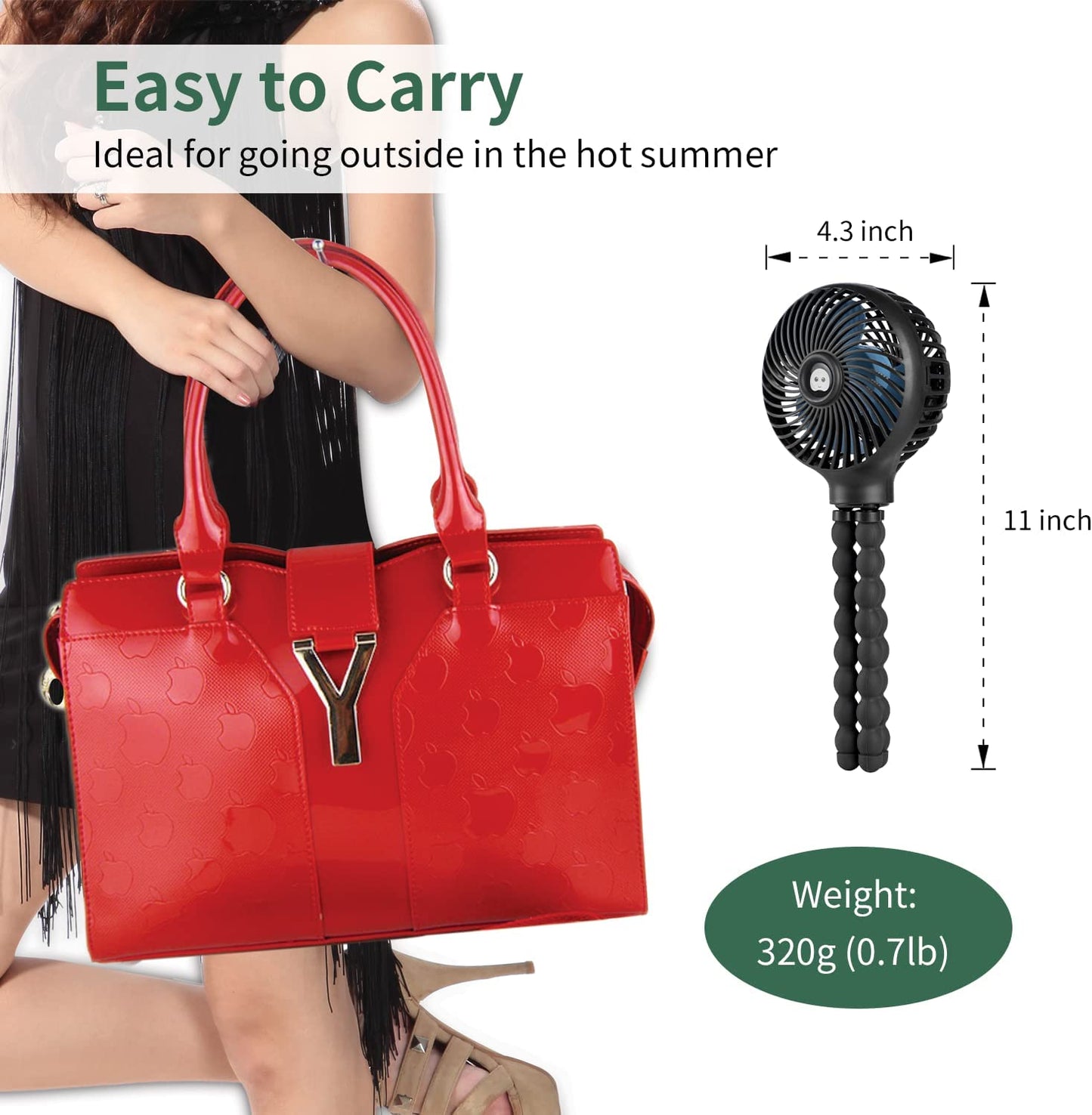 Mini Handheld Personal Portable Fan – USB & Battery Powered with Flexible Tripod Clip for Baby Strollers, Car Seats, Desks, Bikes, Cribs & Outdoor Use (Black)