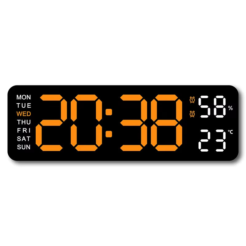 9-Inch Large LED Digital Wall Clock with Temperature, Humidity, Auto-Dimming, DST, USB Powered – Table or Wall Mount, 12/24H Alarm Clock with Week Display