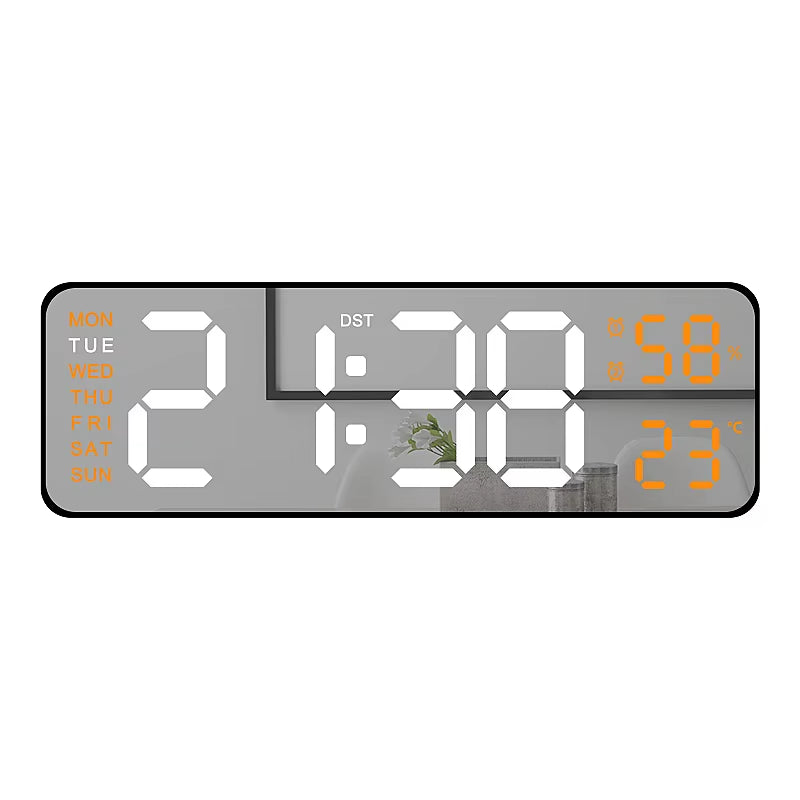 9-Inch Large LED Digital Wall Clock with Temperature, Humidity, Auto-Dimming, DST, USB Powered – Table or Wall Mount, 12/24H Alarm Clock with Week Display
