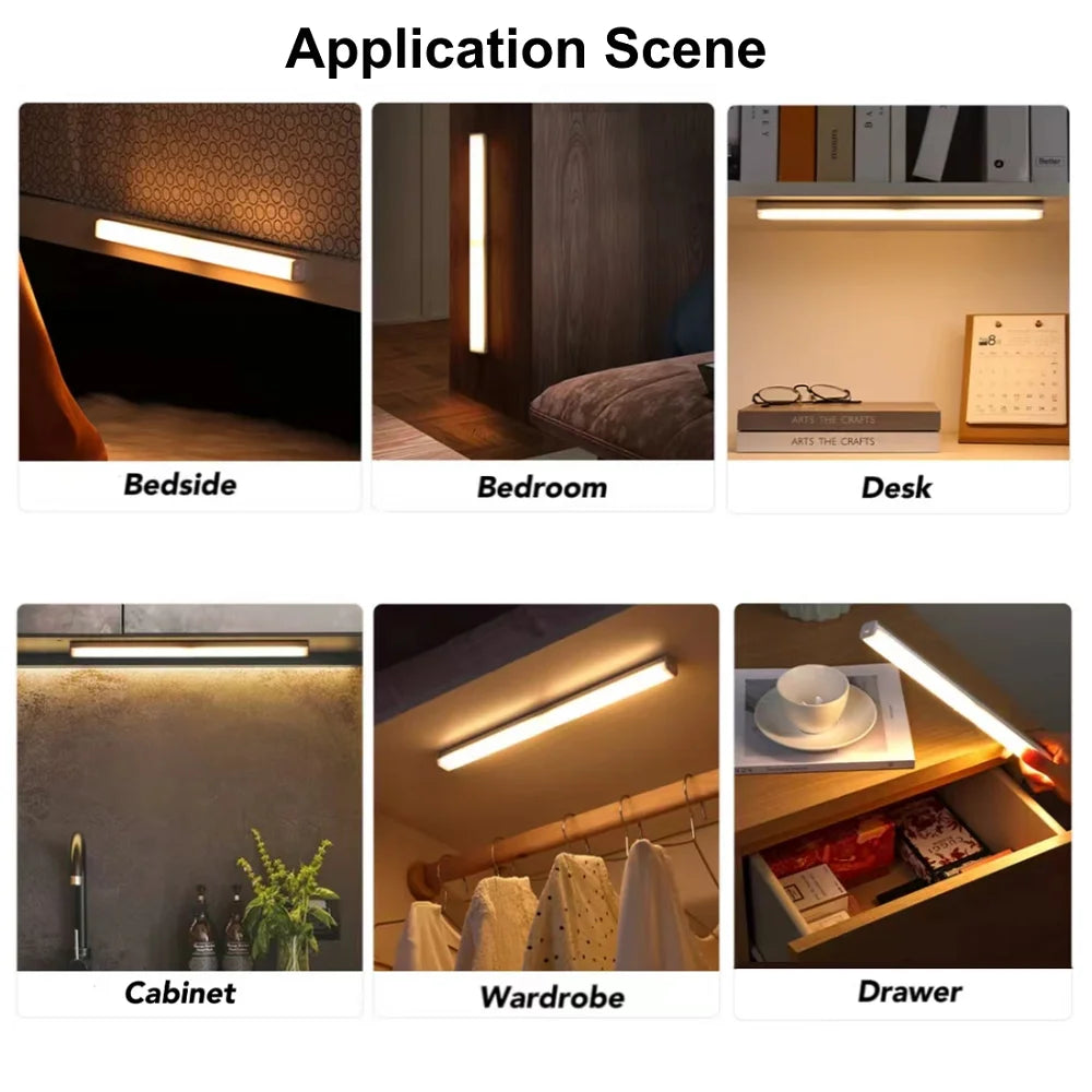 USB Rechargeable Wireless Motion Sensor LED Night Light – Long Strip Bar Lamp for Kitchen Cabinets, Wardrobes, Bedside, Staircases & More