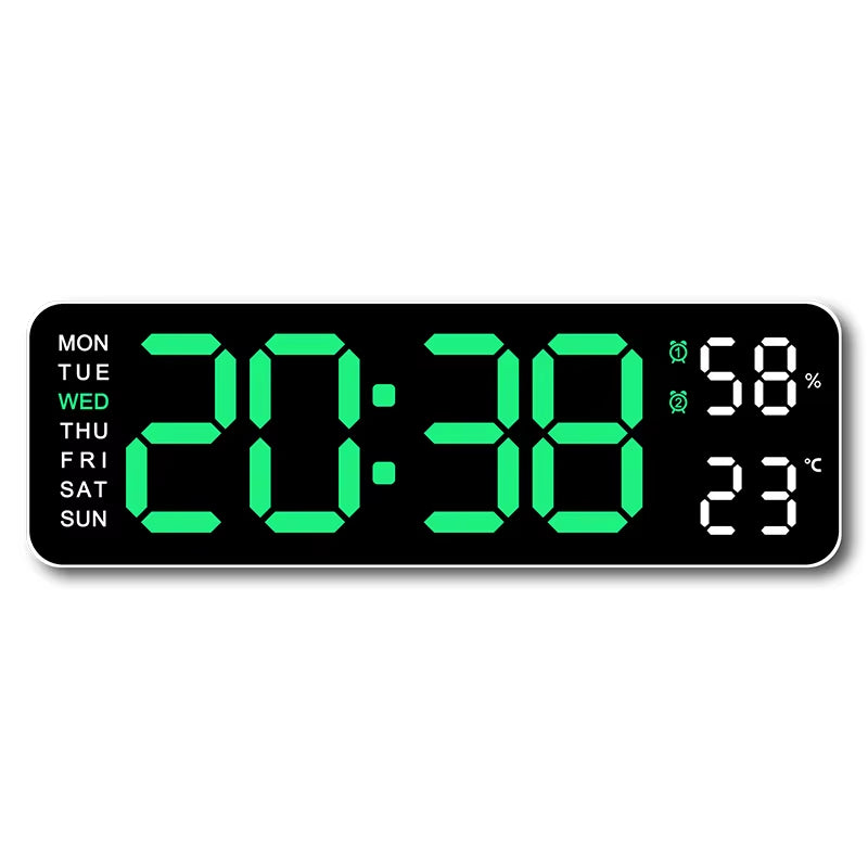 9-Inch Large LED Digital Wall Clock with Temperature, Humidity, Auto-Dimming, DST, USB Powered – Table or Wall Mount, 12/24H Alarm Clock with Week Display