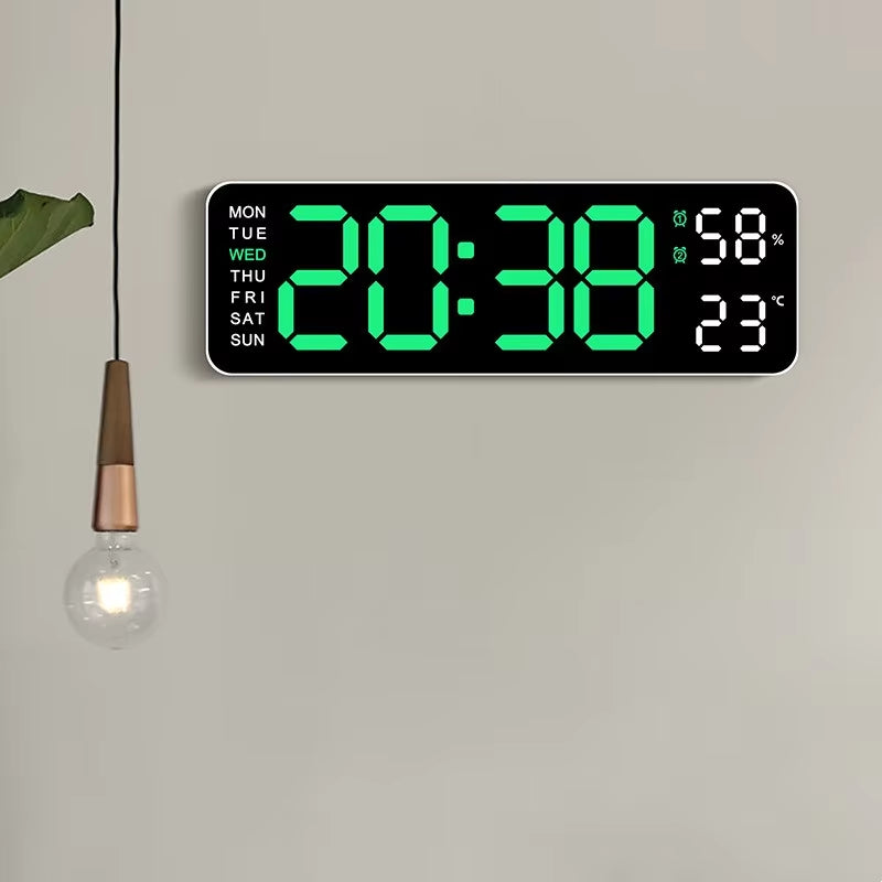 9-Inch Large LED Digital Wall Clock with Temperature, Humidity, Auto-Dimming, DST, USB Powered – Table or Wall Mount, 12/24H Alarm Clock with Week Display