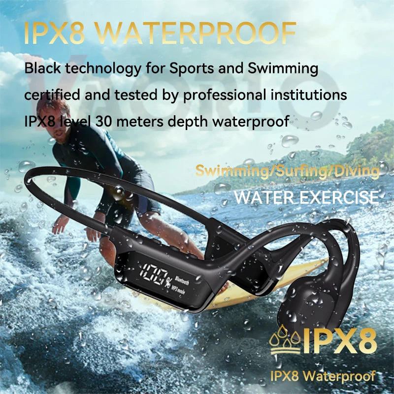 Bluetooth 5.4 Bone Conduction Headphones – Wireless IPX8 Waterproof Sports Earphones with 32GB MP3 Player, Perfect for Swimming & Outdoor Activities