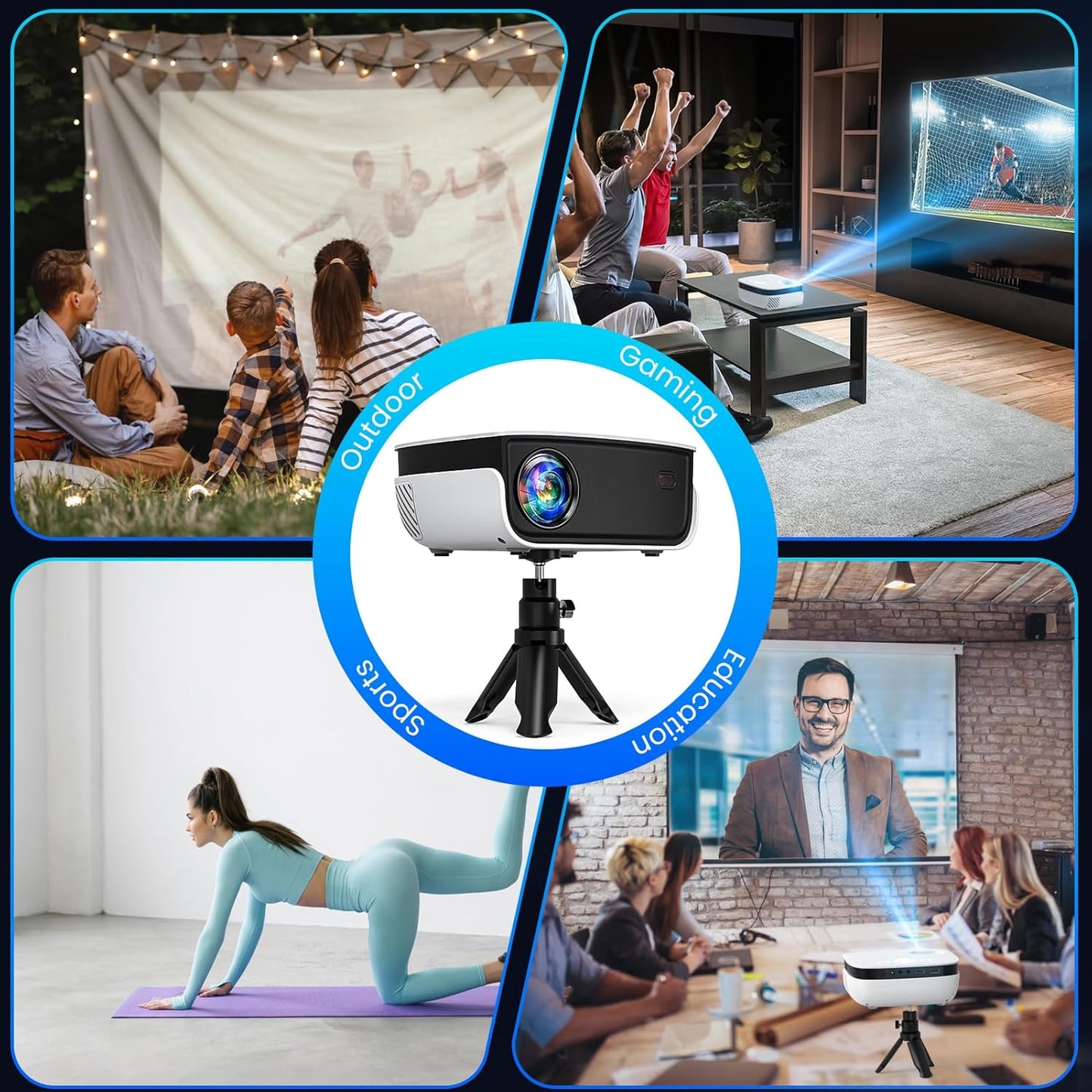 Mini Portable Projector with Tripod โ 1080P HD & 200" Display Support, Home Theater Projector Compatible with TV Stick, Phone, PS5, HDMI, USB โ Indoor/Outdoor Use