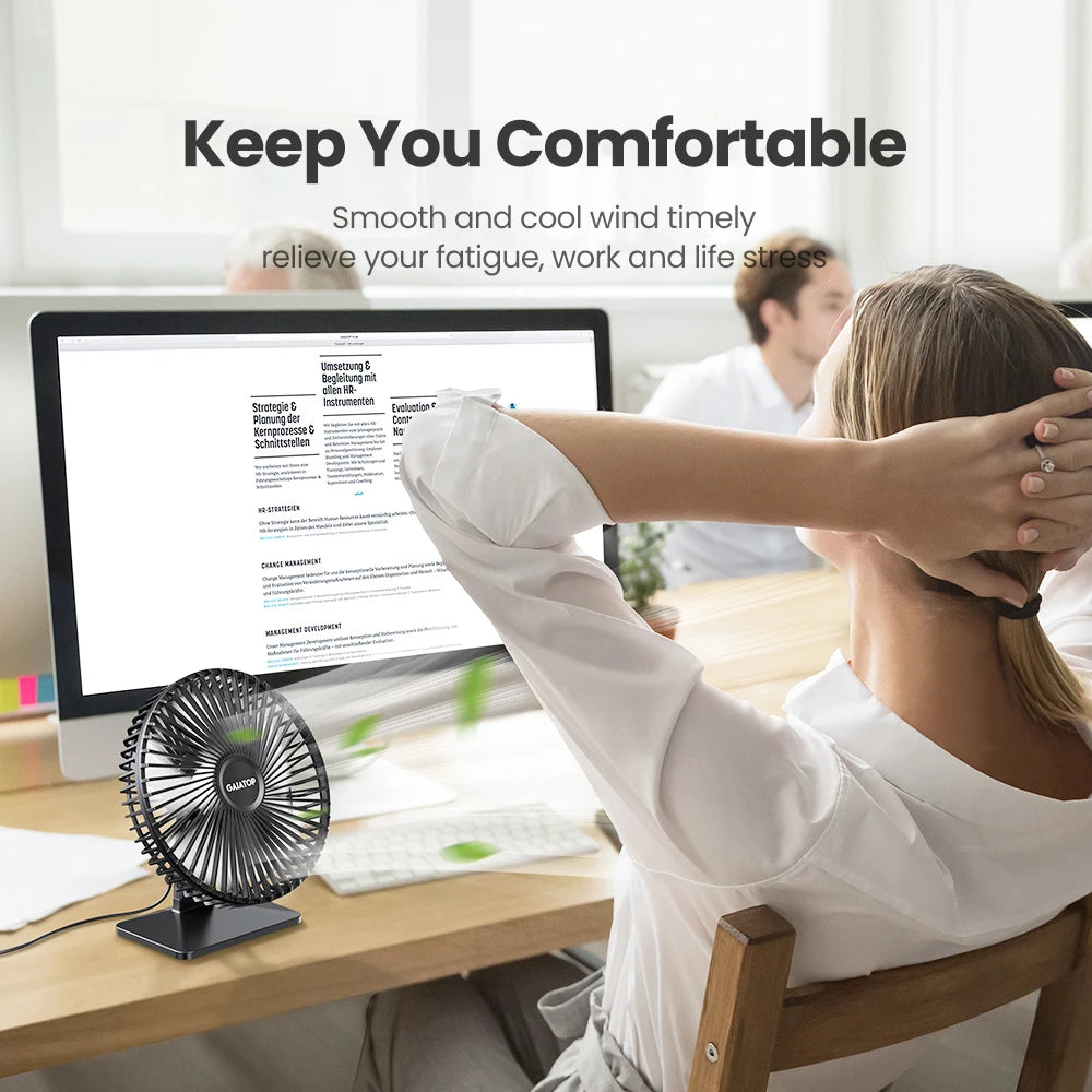 GAIATOP Portable Desk Fan – USB Powered, 90° Adjustable, Ultra-Quiet with 4-Speed Settings, Perfect for Home, Office & Desk Use