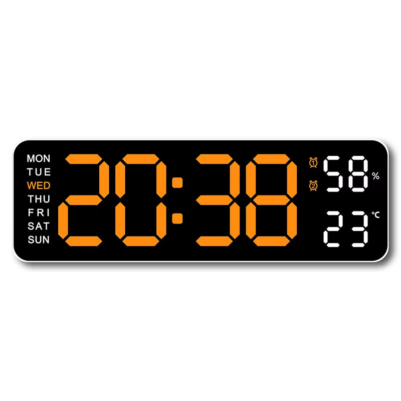 9-Inch Large LED Digital Wall Clock with Temperature, Humidity, Auto-Dimming, DST, USB Powered – Table or Wall Mount, 12/24H Alarm Clock with Week Display