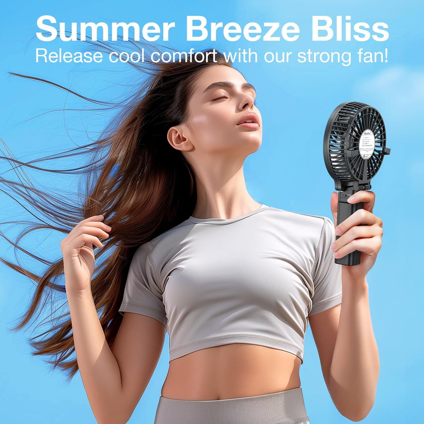 Portable Handheld Fan – Powerful & Durable with 4000mAh Battery, 180° Foldable Mini Table Fan, USB Rechargeable for Personal, Travel & Office Use (Black)