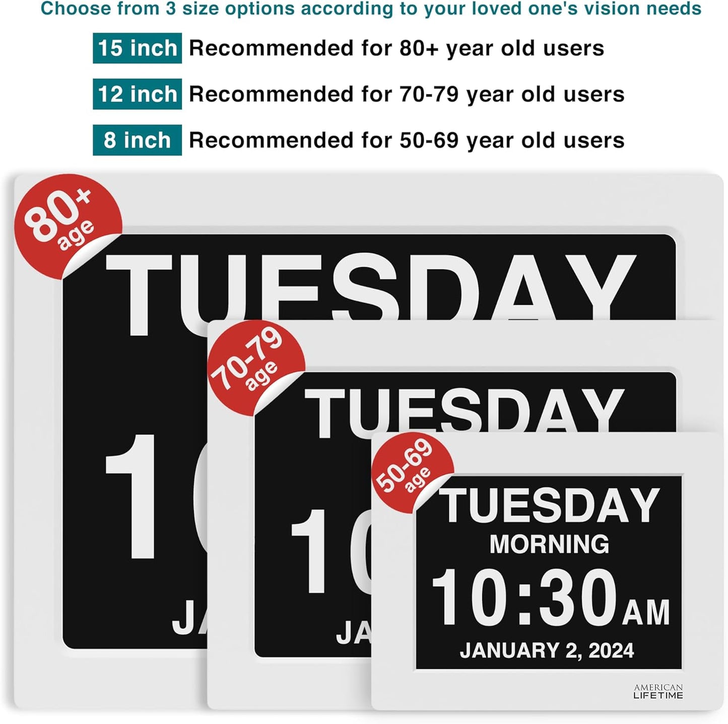 Robin Clarity Clock 2024 – Smart Digital Day & Time Display with Custom Reminders, Alarms & Calendar Alerts for Home, Office & Seniors (White))