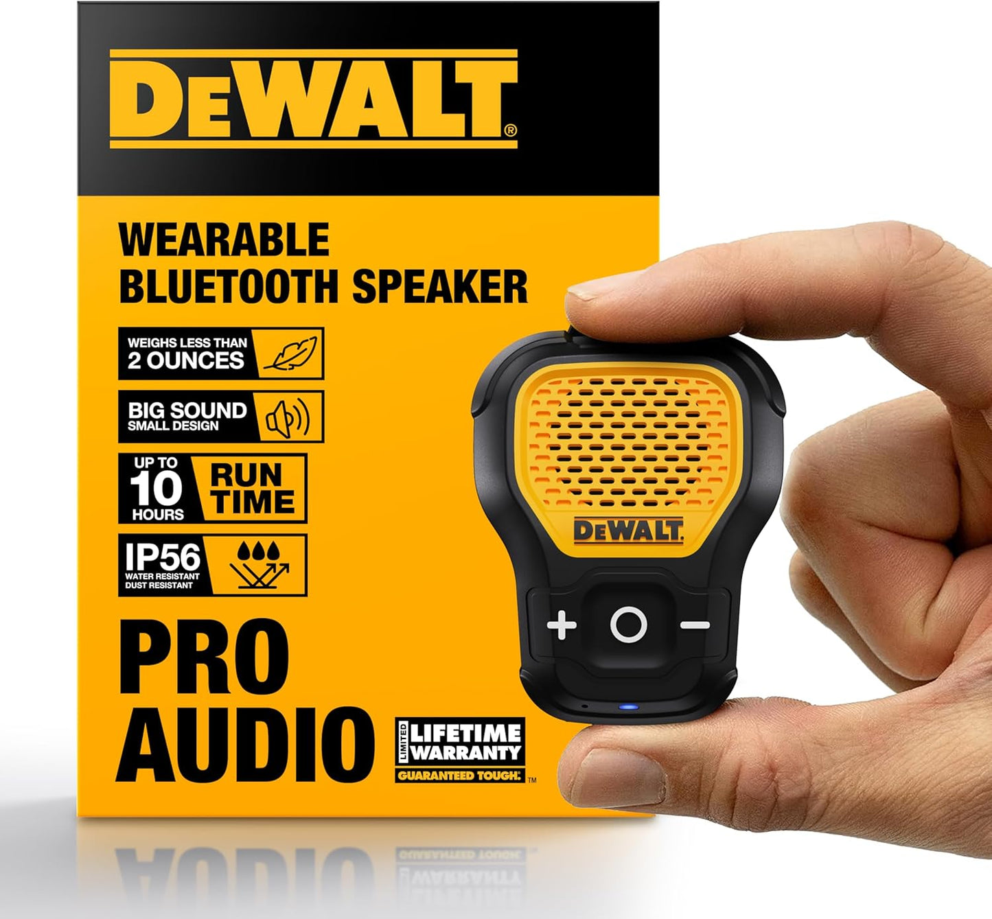 Wearable Bluetooth Speaker (Updated Version), Clip-On Wireless Jobsite Pro Water-Resistant Portable Speaker (Non-Magnetic), Built-In Mic for Hands-Free Music/Calls, Bluetooth Speaker (Yellow)