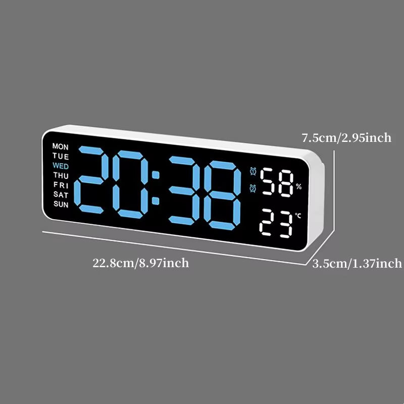 9-Inch Large LED Digital Wall Clock with Temperature, Humidity, Auto-Dimming, DST, USB Powered – Table or Wall Mount, 12/24H Alarm Clock with Week Display