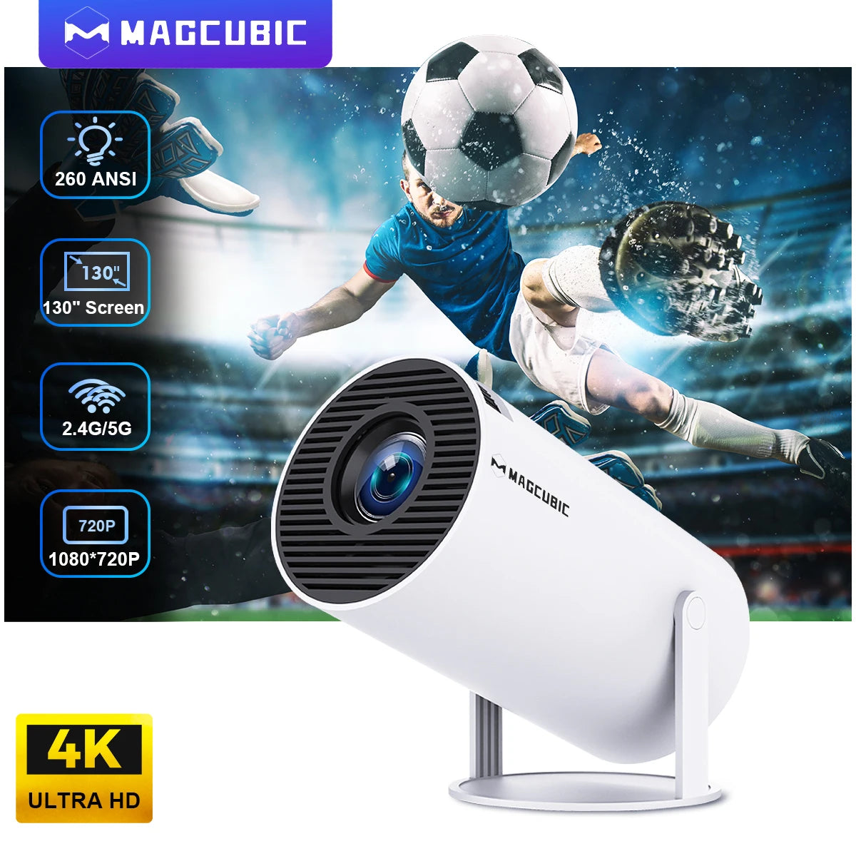 HY300 PRO 4K Smart Projector – Android 11, Dual WiFi 6, 260 ANSI, Bluetooth 5.0, Home & Outdoor Cinema (1080P HD)