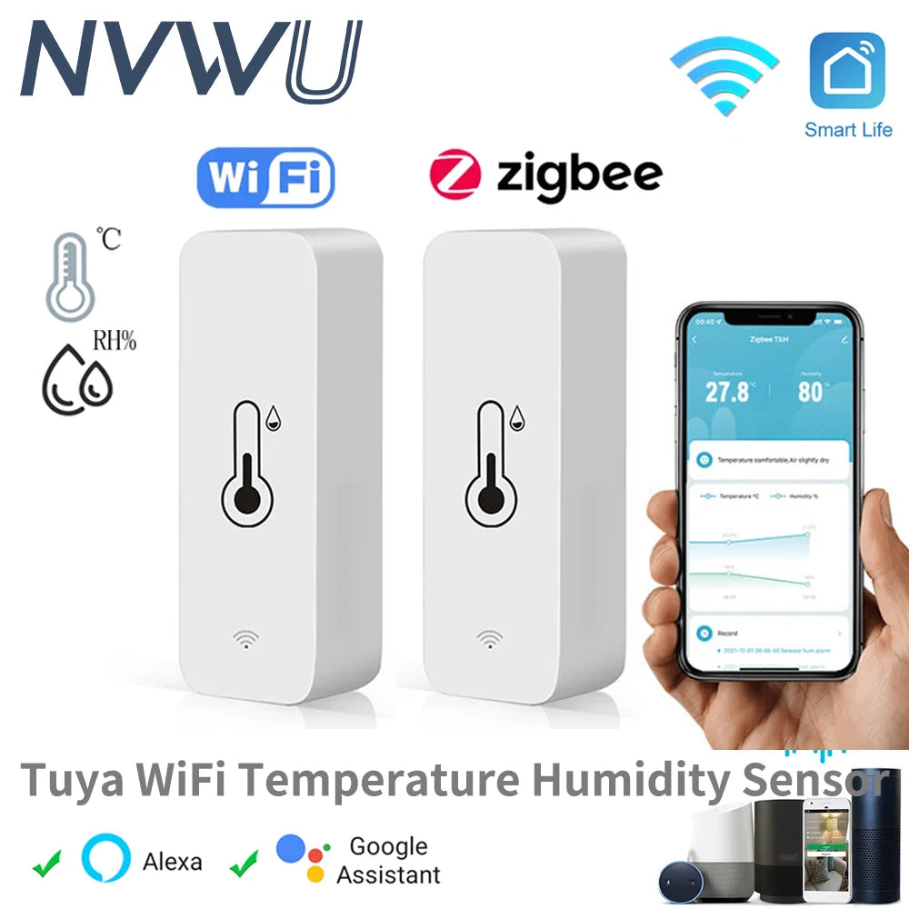 Tuya Zigbee & WiFi Temperature & Humidity Sensor – Smart Indoor Climate Monitor Compatible with Alexa & Google Assistant Voice Control