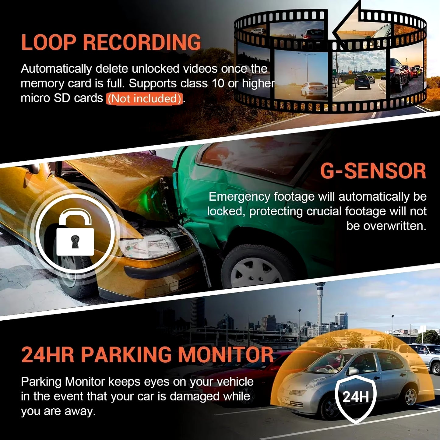 1080P Dual Lens WiFi Dash Cam – Front & Interior Cameras, IR Night Vision, Loop Recording, Wide-Angle Car DVR