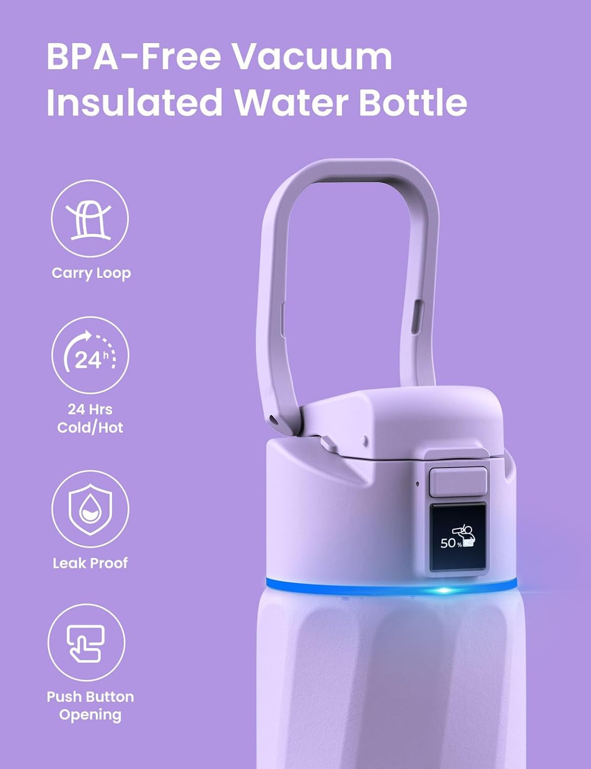 Boost Smart Water Bottle – 24oz BPA-Free Stainless Steel Vacuum Insulated with Hydration Reminder & App Tracker, Wide Mouth Design, Perfect Gift