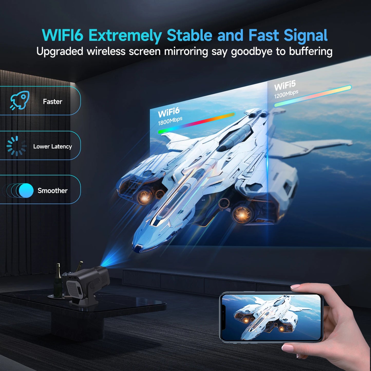 HY320 Mini 720P Android 11 Projector - 4K Cinema Experience with 300 ANSI Brightness, Wifi6, BT5.0, and 180° Rotatable Design for Outdoor Fun!