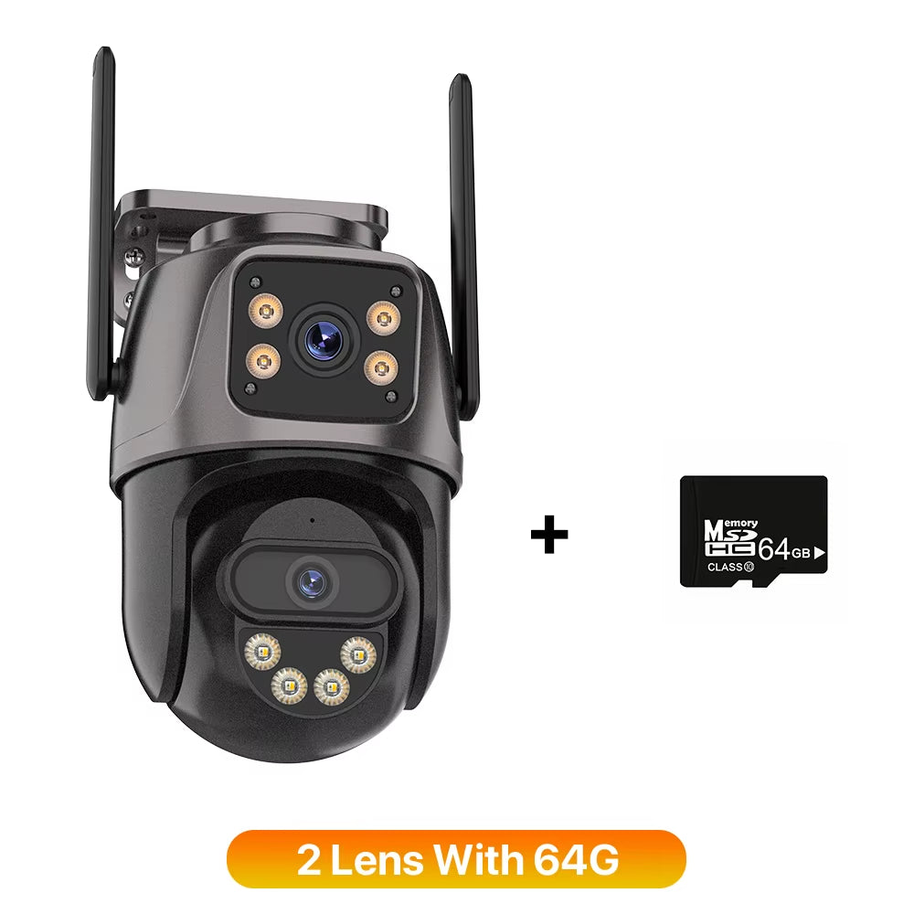 4K Outdoor WiFi Security Camera with Triple Screen, Dual Lens PTZ, AI Human Detection, IP66 Waterproof, Compatible with iCSee