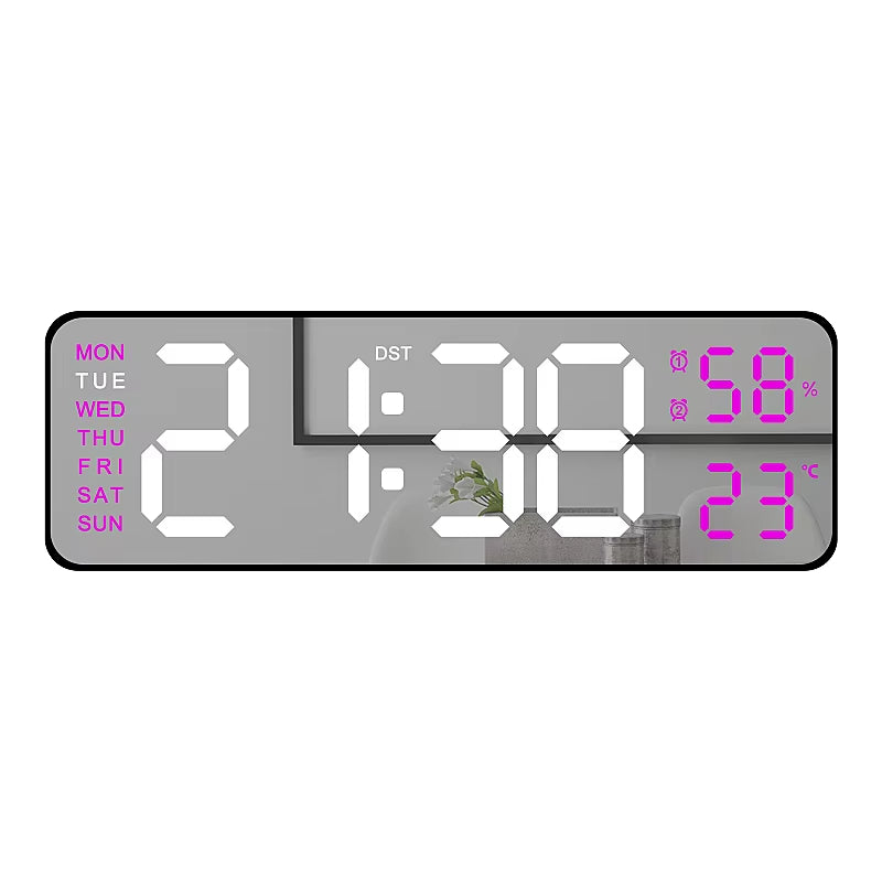9-Inch Large LED Digital Wall Clock with Temperature, Humidity, Auto-Dimming, DST, USB Powered – Table or Wall Mount, 12/24H Alarm Clock with Week Display