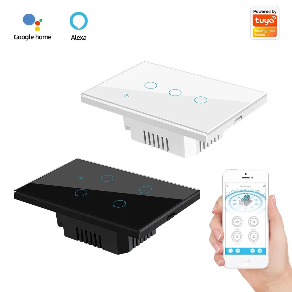 Tuya Smart WiFi Touch Light Switches – 1/2/3/4 Gang, US Neutral Wire & No Neutral Wire Models, Compatible with Alexa & Google Home