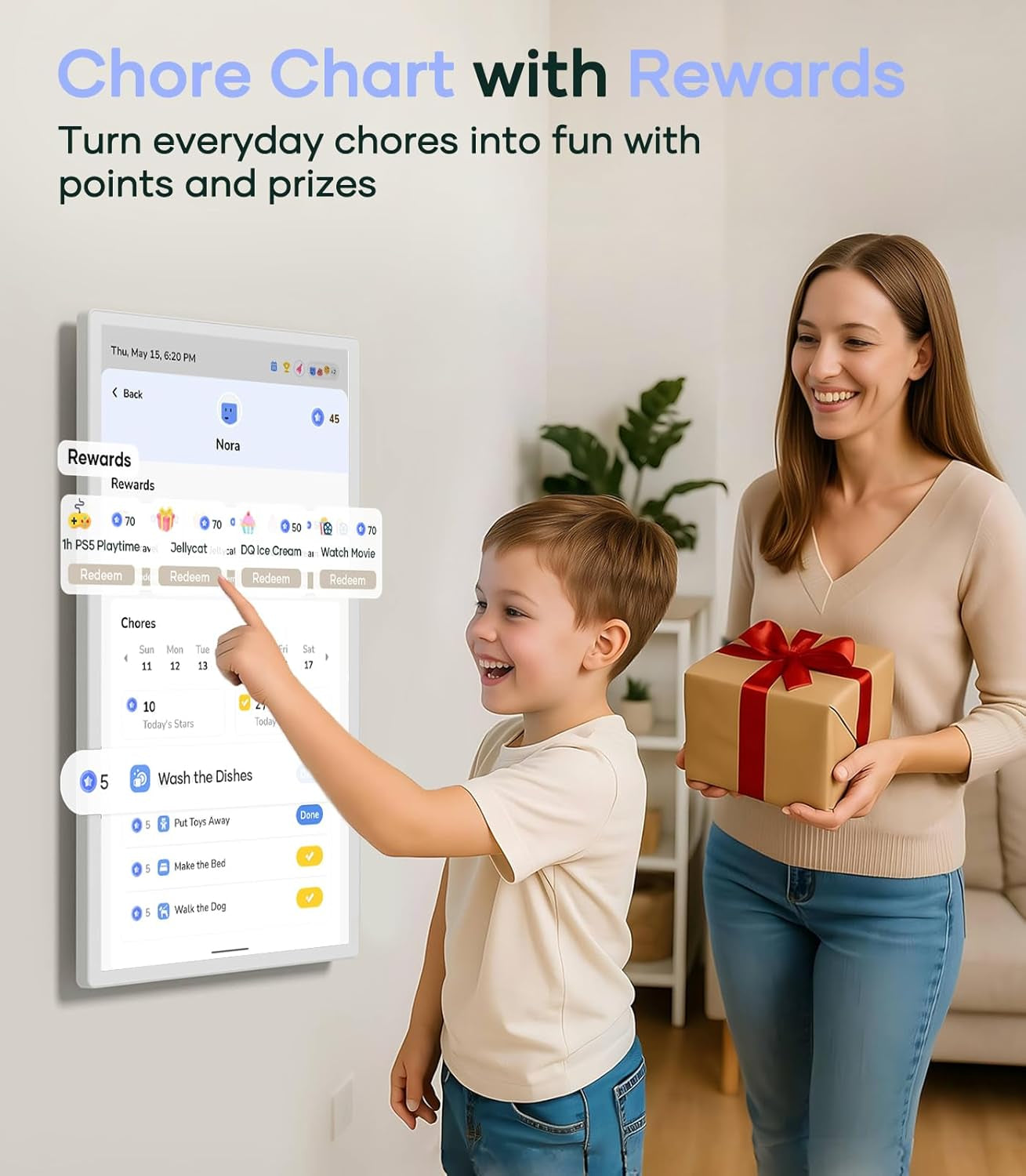 Cozyla 32" Smart Digital Wall Calendar – Touchscreen Family Organizer, Chore Chart, To-Do List, Meal Planner & App-Compatible Tablet (White, Wall Mount Included)