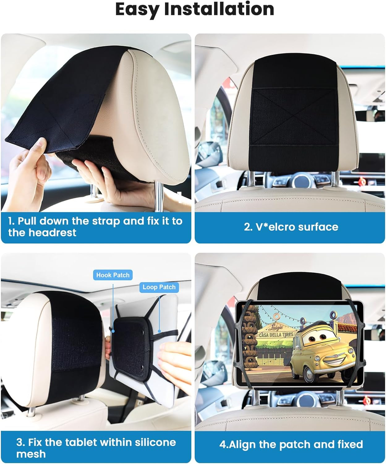 Universal Car Tablet Holder – Upgraded Headrest Mount for Kids | Anti-Slip Strap & Silicone Net Fits 7-12.9" Tablets