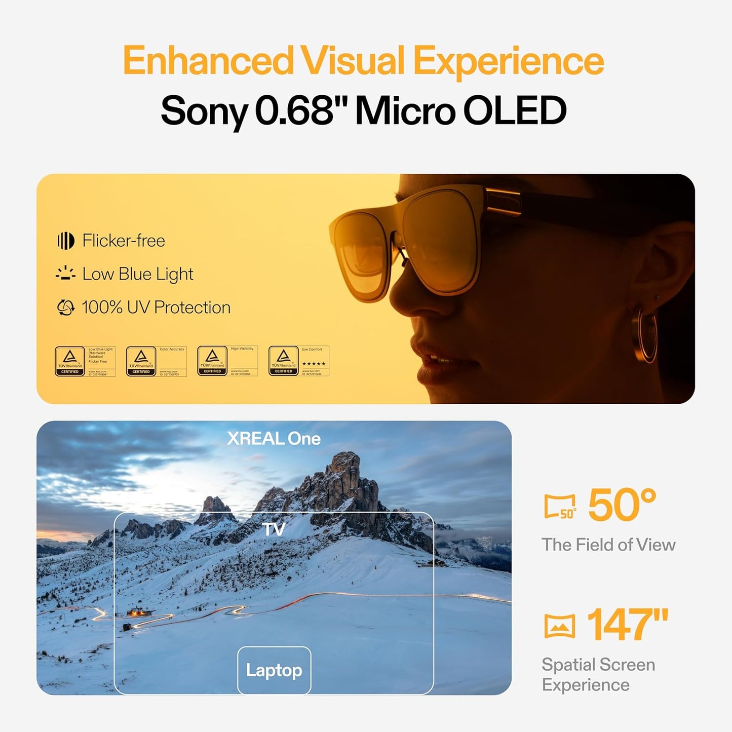 One AR Smart Glasses with X1 Chip – 147" 120Hz HD Display, 3DoF Motion, Adjustable Lens Transparency & Premium Audio | Compatible with iPhone 16/15, Steam Deck, ROG, Mac, PC, Android & iOS