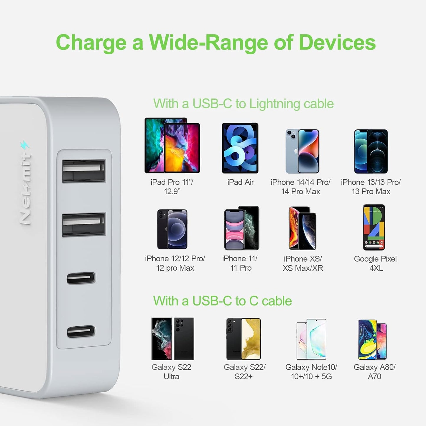 USB-C 52W Fast Wall Charger – Slim 4-Port Design with Two 20W Power Delivery & 2 USB-A Ports for iPhone 14 Series, Galaxy, Pixel, iPad Pro, AirPods & More