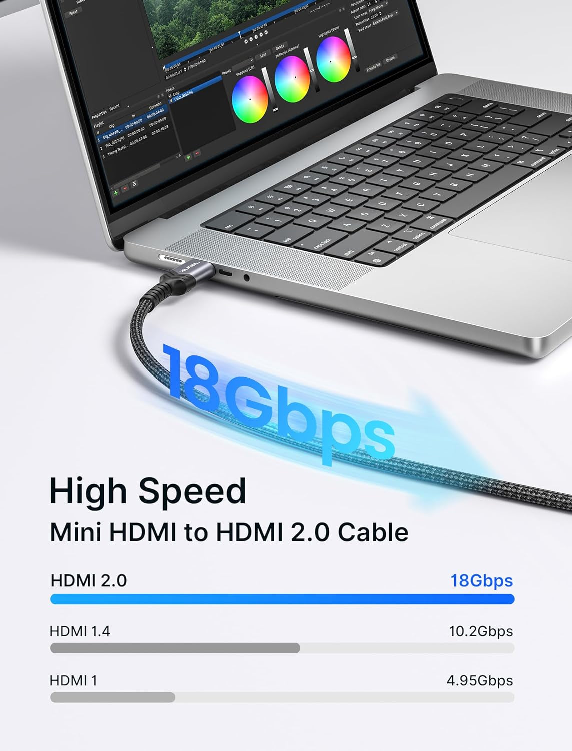 Mini HDMI to HDMI Cable 6FT β 4K@60Hz Ultra HD | Braided Nylon, Aluminum Shell | High-Speed HDMI 2.0 for Camera, Tablet, Laptop, Raspberry Pi β Gray