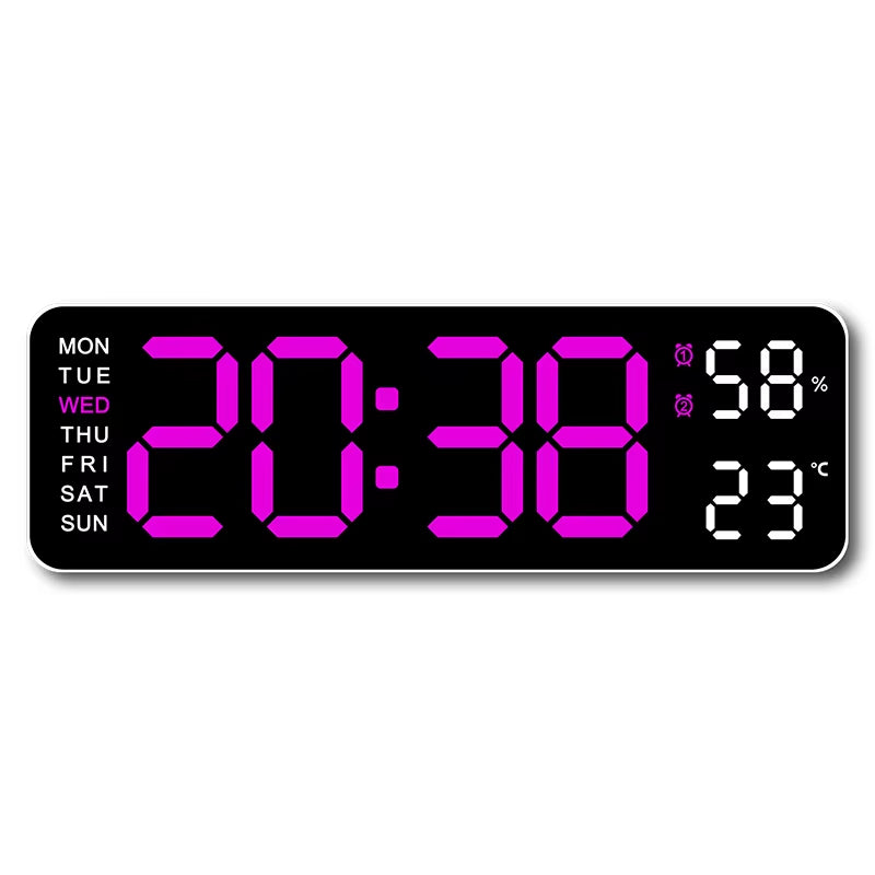 9-Inch Large LED Digital Wall Clock with Temperature, Humidity, Auto-Dimming, DST, USB Powered – Table or Wall Mount, 12/24H Alarm Clock with Week Display