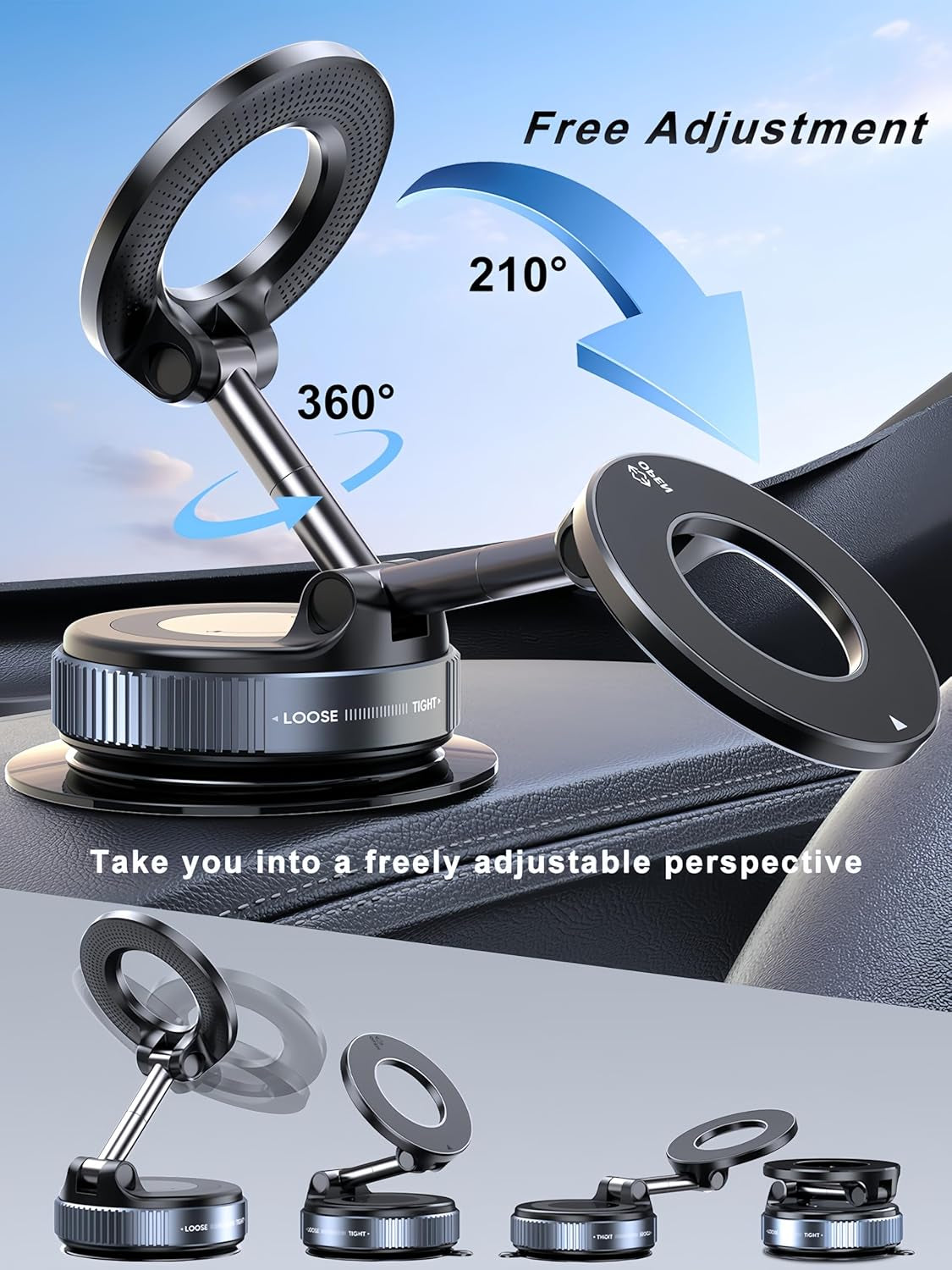 Upgraded 360° Magnetic Phone Holder – Strong Suction Cup Car Mount for iPhone 16 Pro Max, Hands-Free Magnetic Mount for Car, Gym, Mirror, Shower & Smooth Surfaces – White