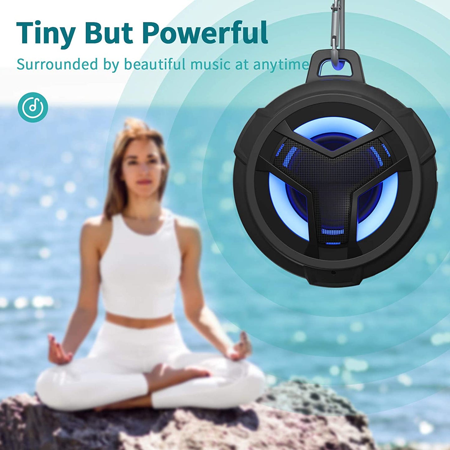Bluetooth Shower Speaker – Portable IP67 Waterproof Wireless Speaker with LED Light & Floating Design, 2000mAh Battery, True Wireless Stereo for Kayak, Beach & Gifts (Unisex, Black)