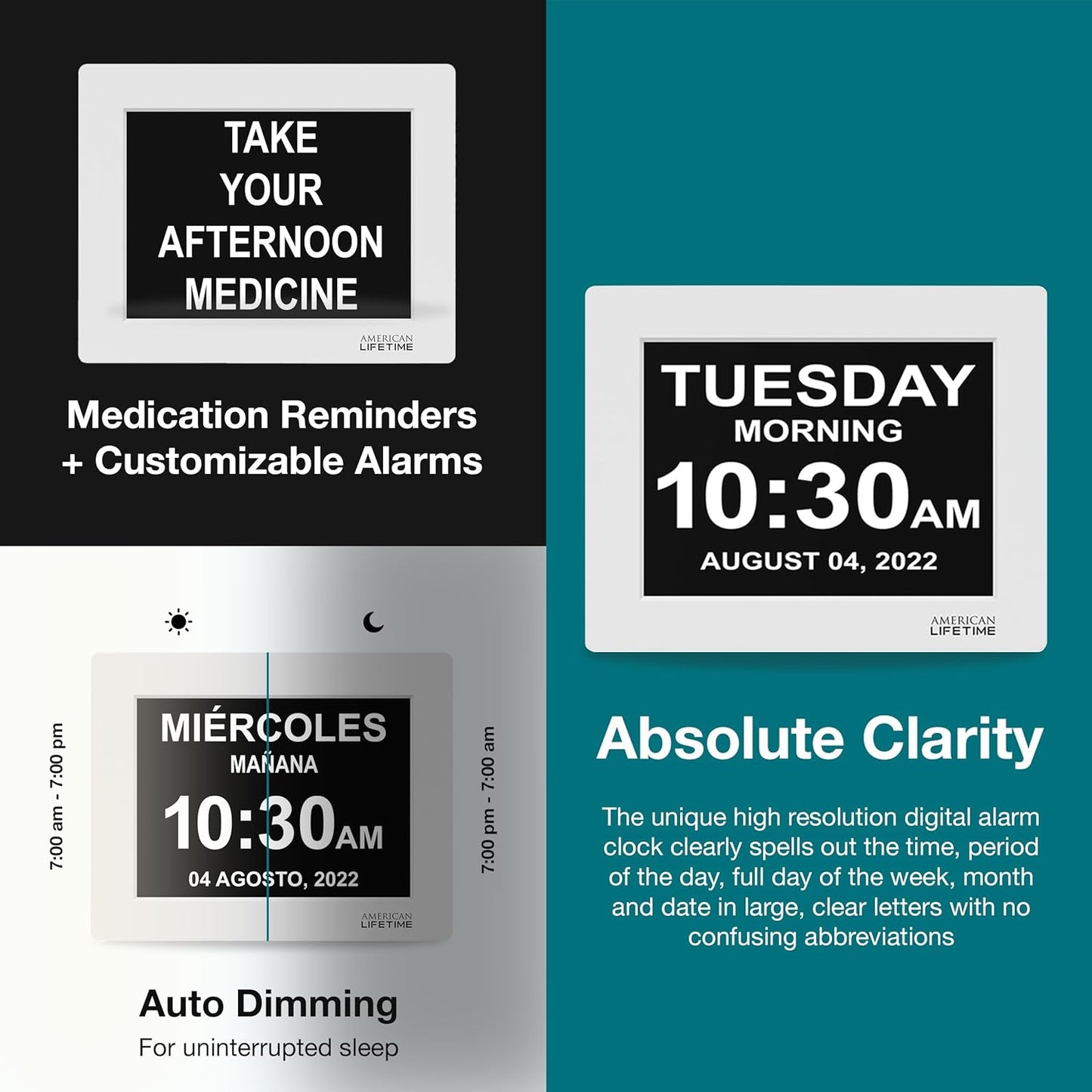 Robin Clarity Clock 2024 – Smart Digital Day & Time Display with Custom Reminders, Alarms & Calendar Alerts for Home, Office & Seniors (White))