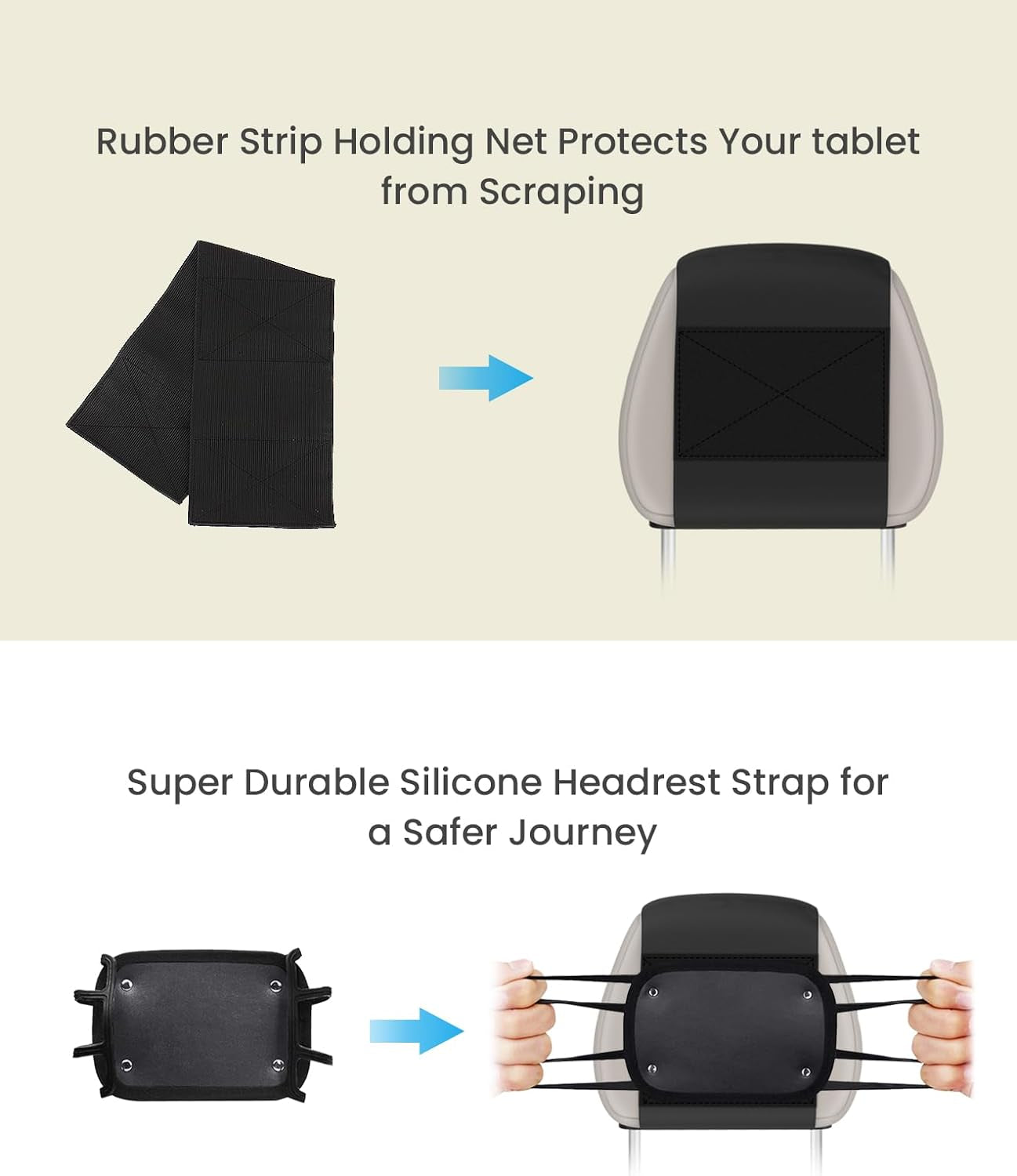 Universal Car Tablet Holder – Upgraded Headrest Mount for Kids | Anti-Slip Strap & Silicone Net Fits 7-12.9" Tablets