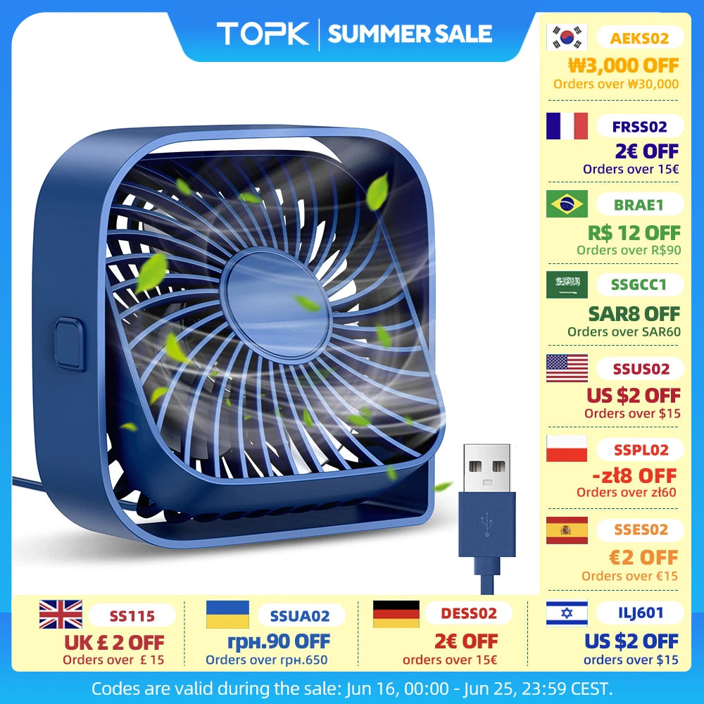 Mini Portable USB Desk Fan – Quiet 3-Speed Personal Fan with 360° Rotatable Head, Standing Table Fan for Room, Camping & Home Use