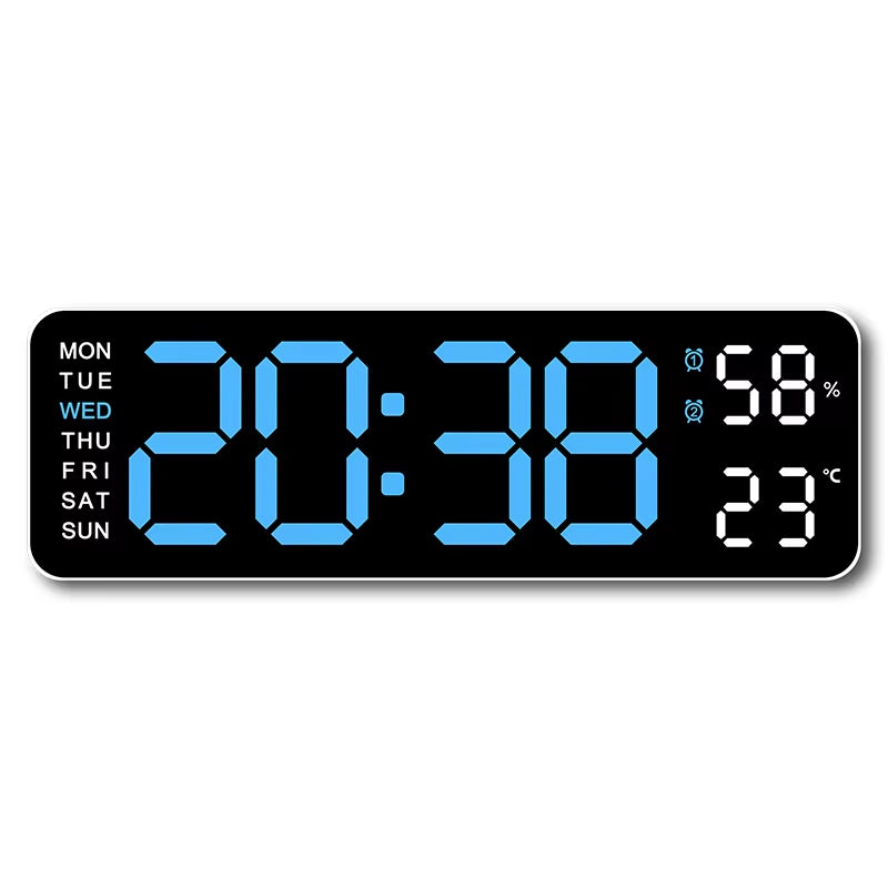9-Inch Large LED Digital Wall Clock with Temperature, Humidity, Auto-Dimming, DST, USB Powered – Table or Wall Mount, 12/24H Alarm Clock with Week Display