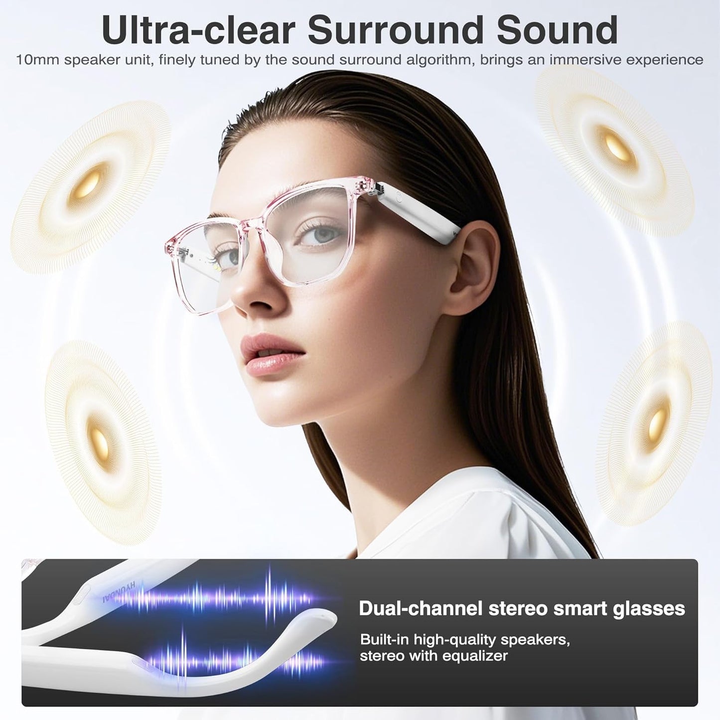 AI-Powered Smart Glasses with Bluetooth & 150+ Language Translation – Stylish Multifunction Glasses for Men & Women (White)