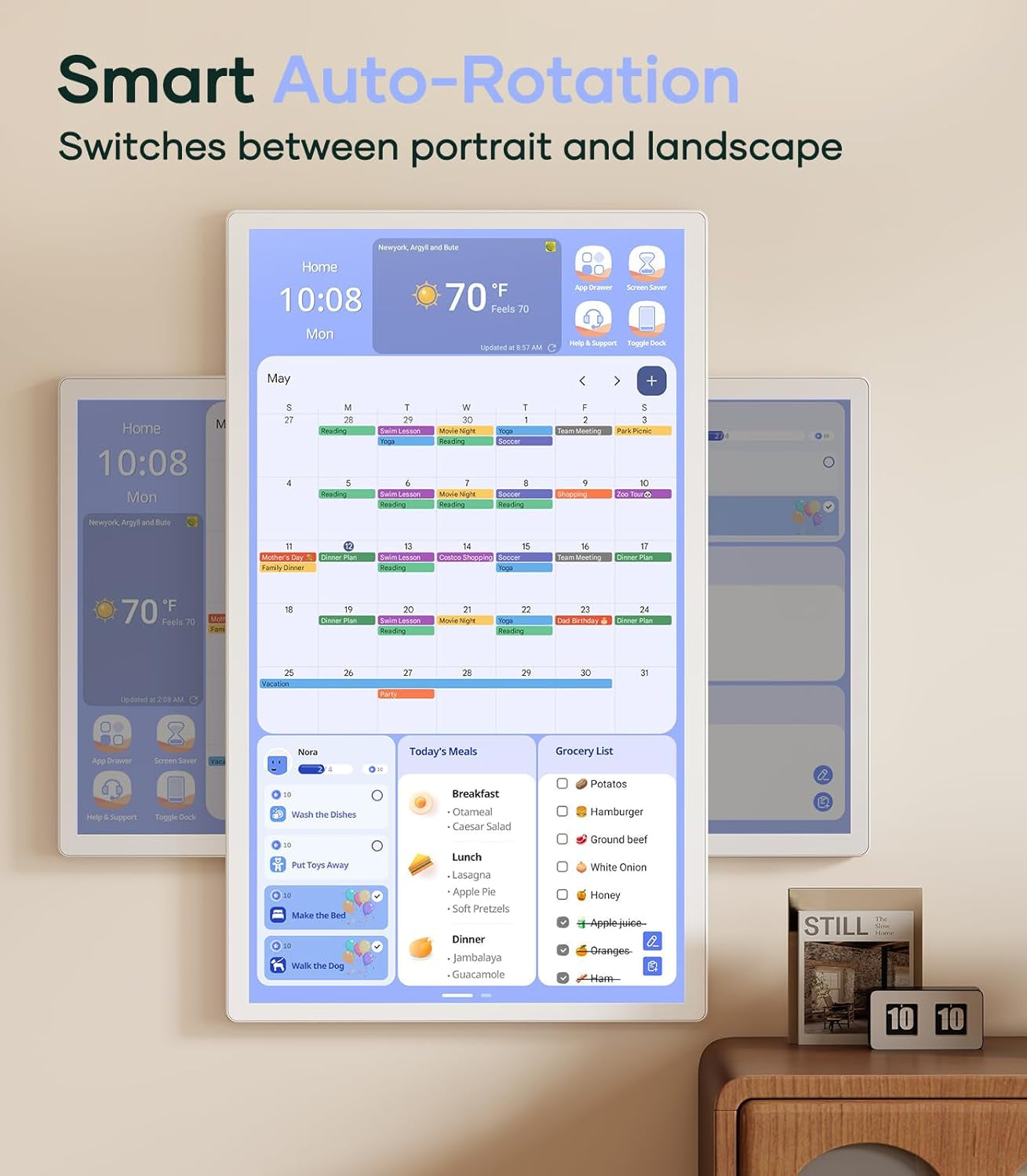 Cozyla 32" Smart Digital Wall Calendar – Touchscreen Family Organizer, Chore Chart, To-Do List, Meal Planner & App-Compatible Tablet (White, Wall Mount Included)