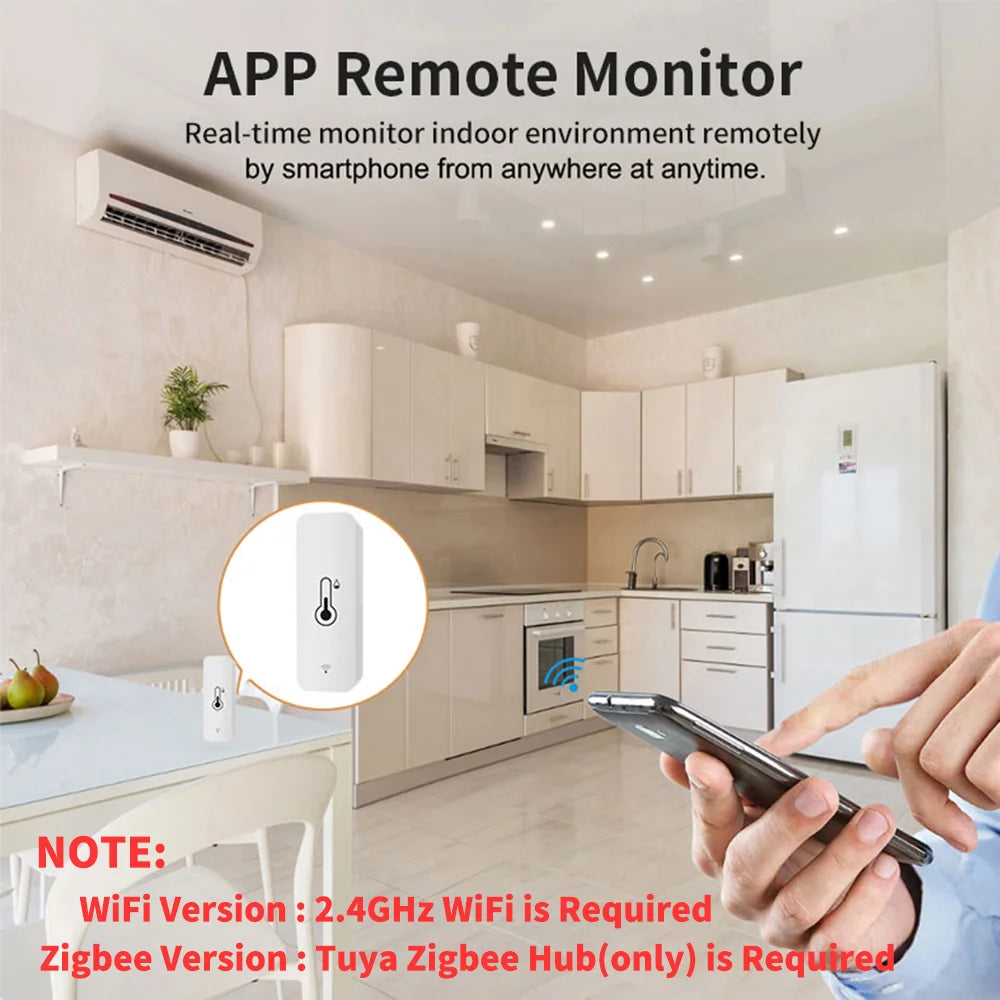 Tuya Zigbee & WiFi Temperature & Humidity Sensor – Smart Indoor Climate Monitor Compatible with Alexa & Google Assistant Voice Control