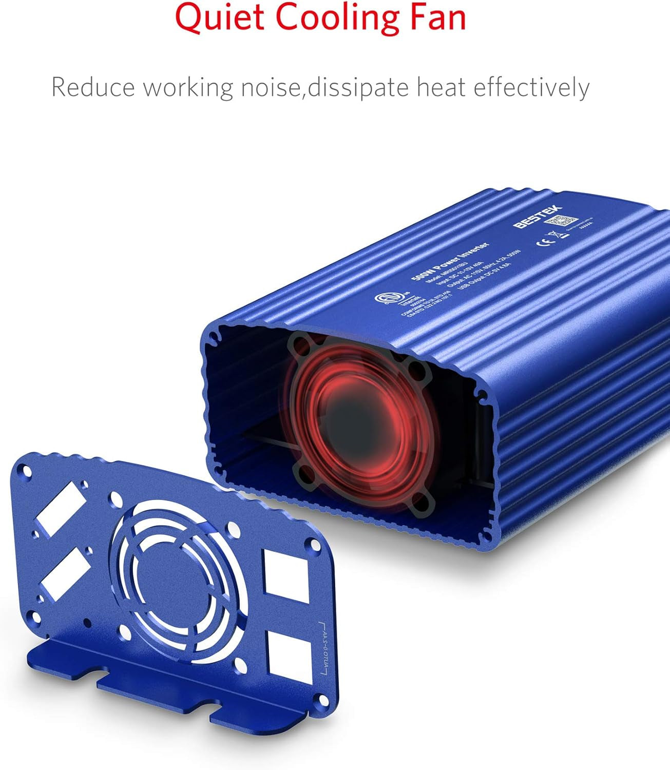 500W Power Inverter DC 12V to 110V AC Converter with Dual 4.8A USB Car Charger, ETL Listed – Blue
