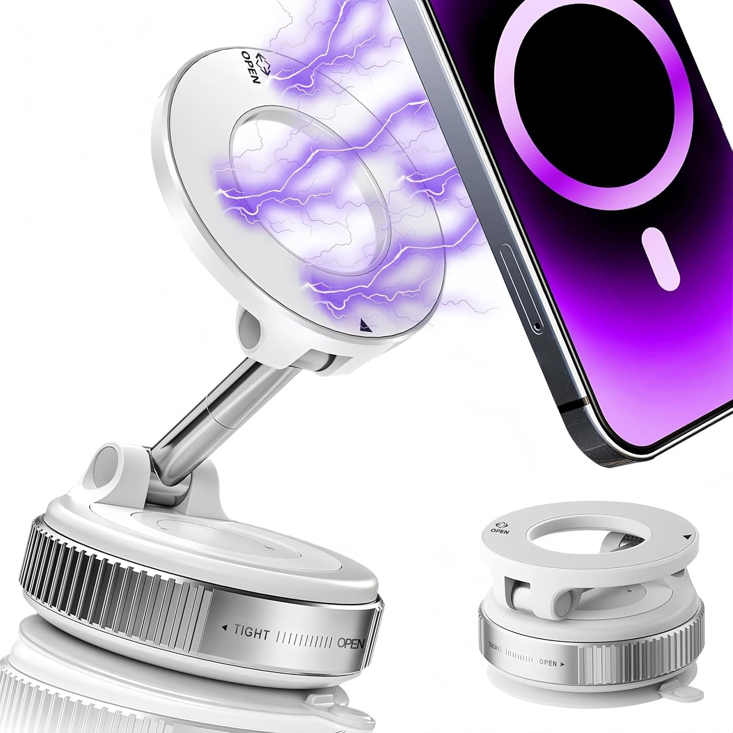 Upgraded 360° Magnetic Phone Holder – Strong Suction Cup Car Mount for iPhone 16 Pro Max, Hands-Free Magnetic Mount for Car, Gym, Mirror, Shower & Smooth Surfaces – White